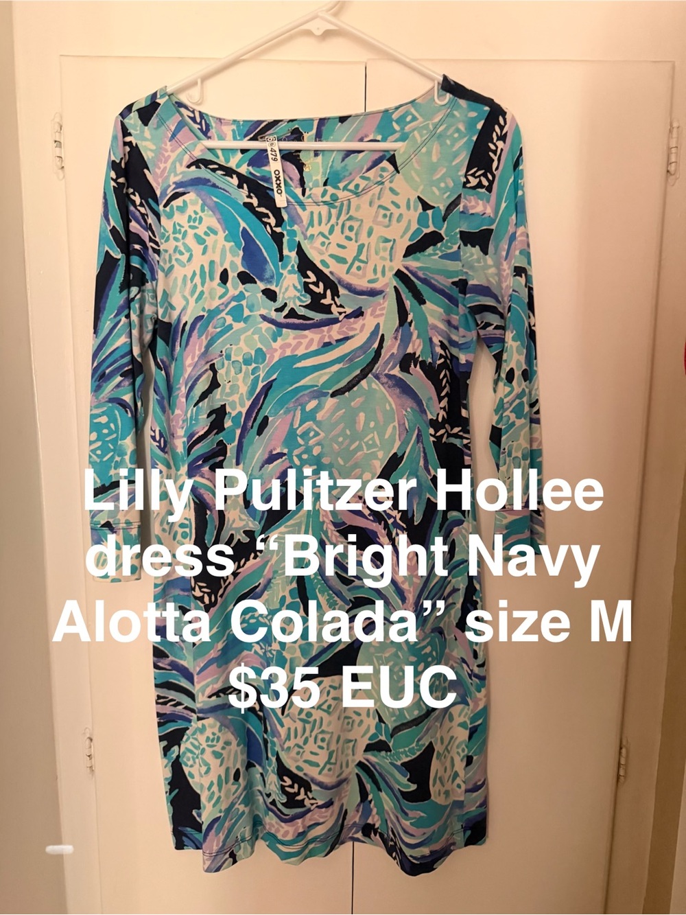 Lilly Pulitzer long-sleeve Hollee dress in navy, aqua, lavender